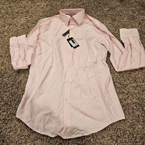 BOSS Hank Kent Slim Fit Dress Shirt Pink Mens 15.5 Performance Stretch Button Up
